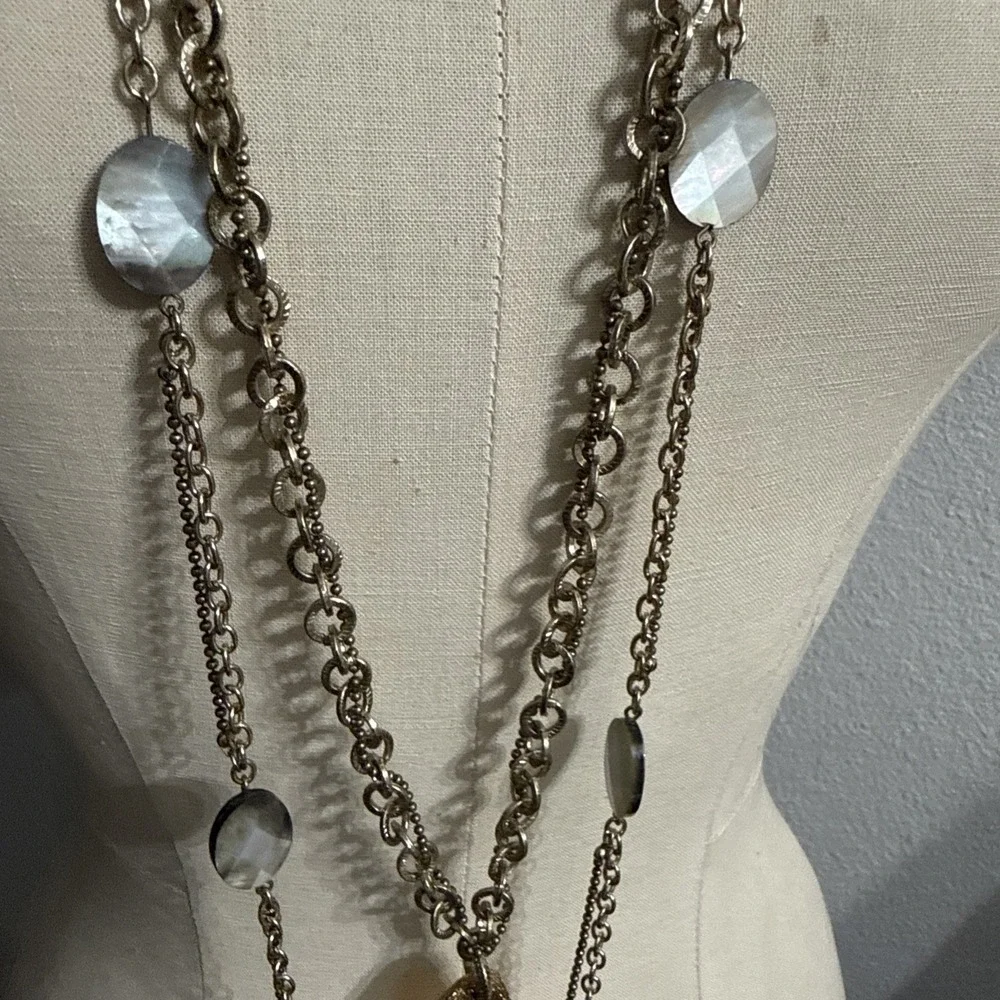 Chicos‎ Large Agate Sliced Stone Necklace Layered Long Vintage